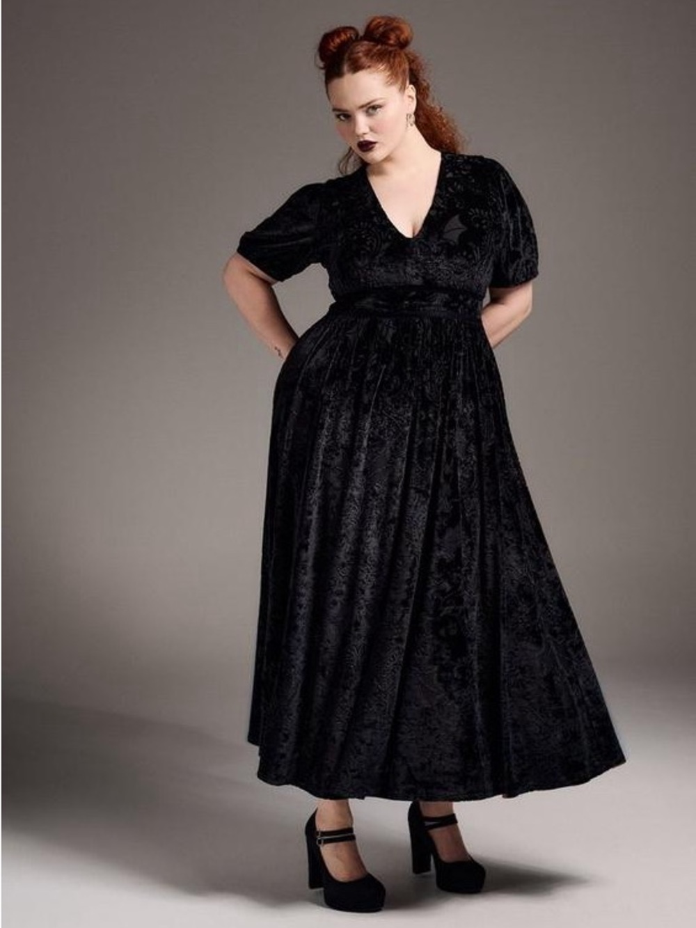 Torrid Nightfall Black Bat Tiered Burnout Velour Maxi Dress - Size 14/16 (1)